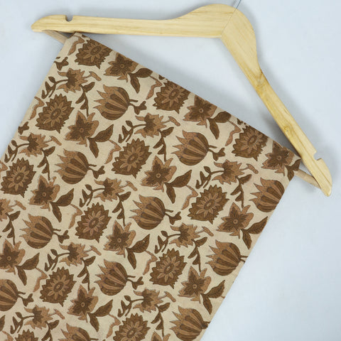 Creamy Floral Print Hand Block Cotton Fabric - 1stFabric