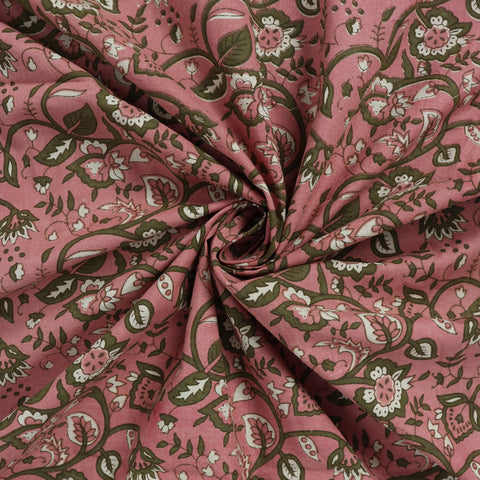 Hand Block Multicolor Floral Printed Cotton Red Fabric - 1stFabric