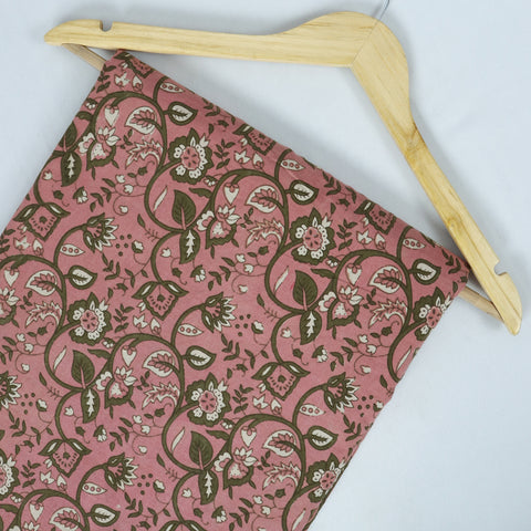 Hand Block Multicolor Floral Printed Cotton Red Fabric