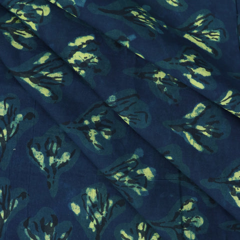 Blue Floral Print Hand Block Cotton Fabric - 1stFabric