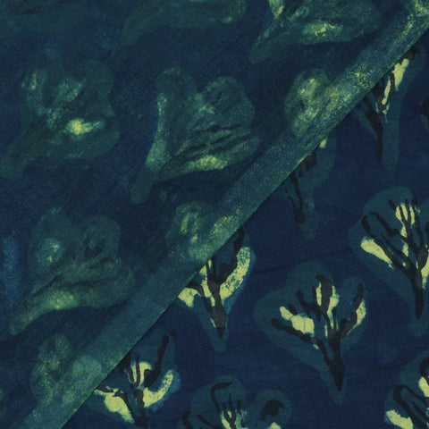 Blue Floral Print Hand Block Cotton Fabric - 1stFabric