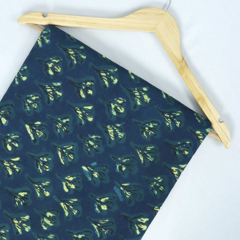 Blue Floral Print Hand Block Cotton Fabric - 1stFabric