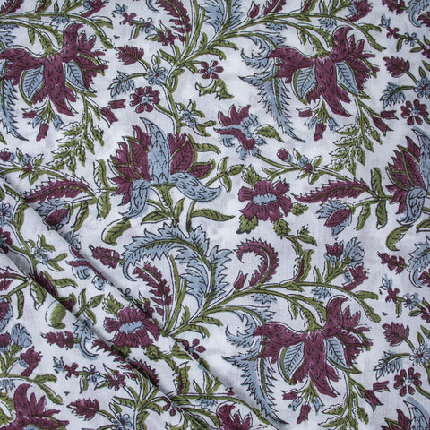 Multicolor Floral Print Hand Block Cotton Fabric - 1stFabric