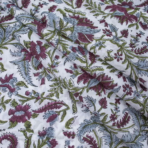 Multicolor Floral Print Hand Block Cotton Fabric - 1stFabric