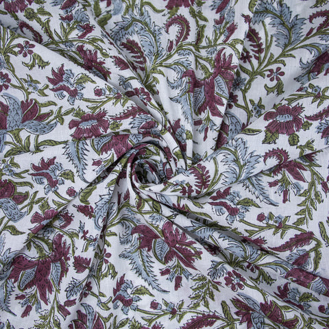 Multicolor Floral Print Hand Block Cotton Fabric - 1stFabric