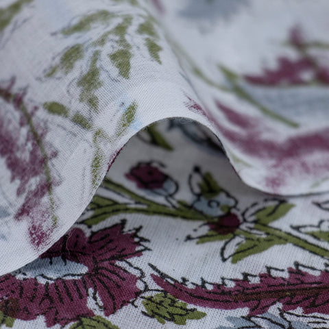 Multicolor Floral Print Hand Block Cotton Fabric - 1stFabric