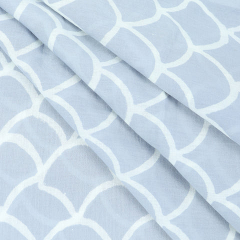 White Abstract Print Hand Block Cotton Fabric - 1stFabric