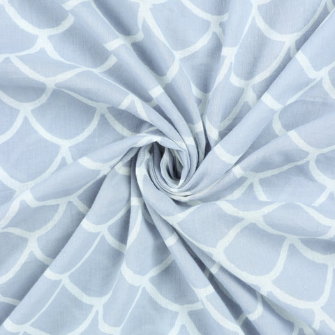 White Abstract Print Hand Block Cotton Fabric - 1stFabric