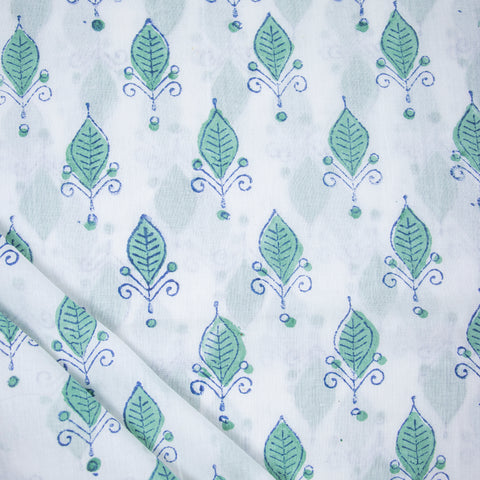 Blue Floral Print Hand Block Cotton Fabric - 1stFabric