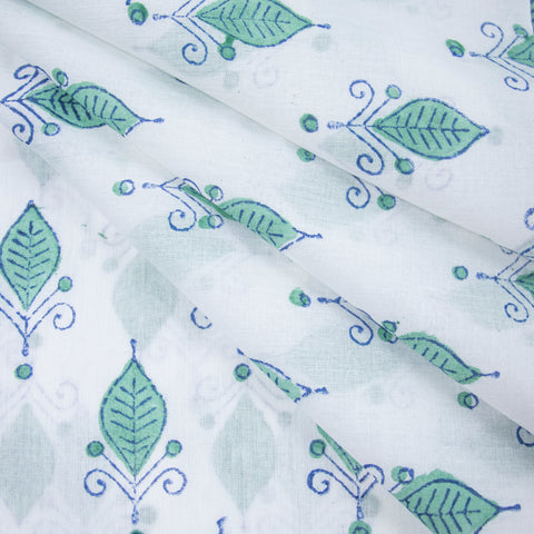 Blue Floral Print Hand Block Cotton Fabric - 1stFabric