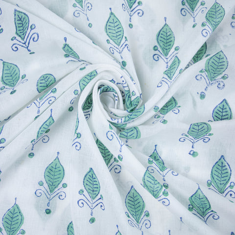 Blue Floral Print Hand Block Cotton Fabric - 1stFabric