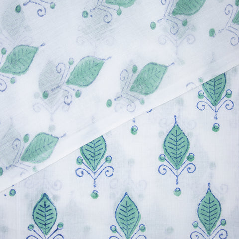 Blue Floral Print Hand Block Cotton Fabric - 1stFabric