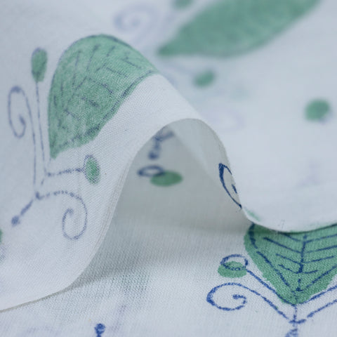 Blue Floral Print Hand Block Cotton Fabric - 1stFabric