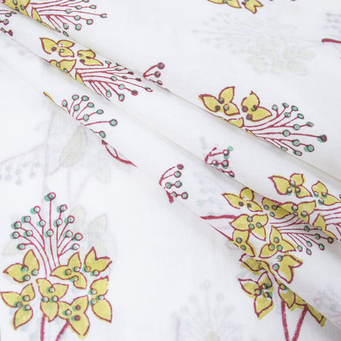 Yellow Floral Print Hand Block Cotton Fabric - 1stFabric