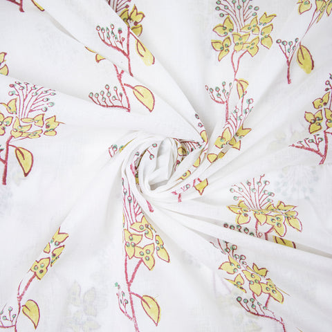 Yellow Floral Print Hand Block Cotton Fabric - 1stFabric