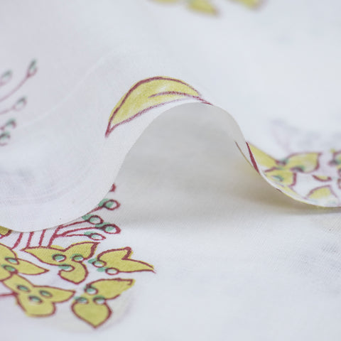 Yellow Floral Print Hand Block Cotton Fabric - 1stFabric