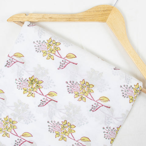 Yellow Floral Print Hand Block Cotton Fabric - 1stFabric
