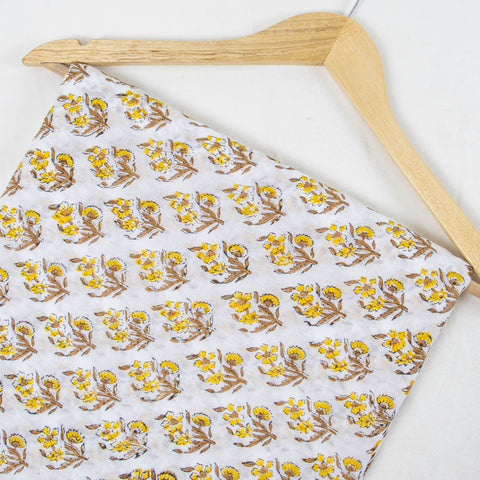 Yellow Floral Print Hand Block Cotton Fabric - 1stFabric