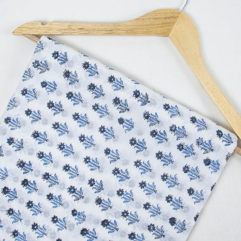 Blue Floral Print Hand Block Cotton Fabric - 1stFabric