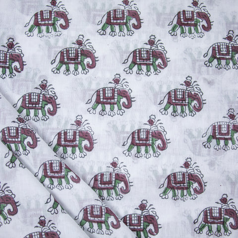 Animal Elephant Print Hand Block Cotton Fabric - 1stFabric