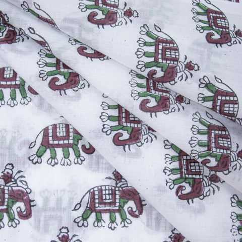 Animal Elephant Print Hand Block Cotton Fabric - 1stFabric