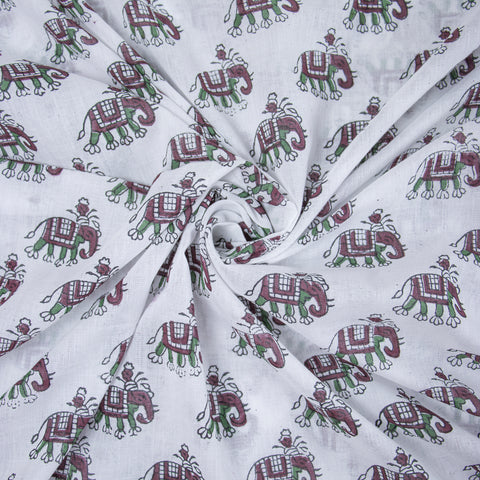 Animal Elephant Print Hand Block Cotton Fabric - 1stFabric