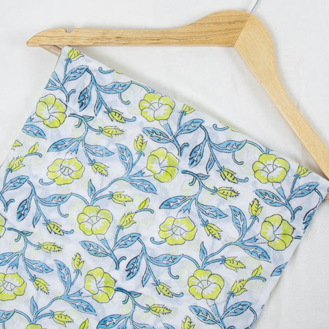 Yellow Floral Print Hand Block Cotton Fabric - 1stFabric