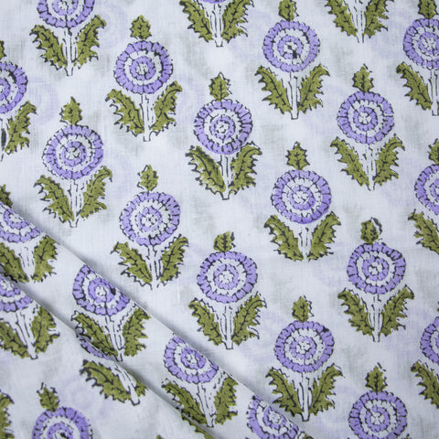 Blue Floral Print Hand Block Cotton Fabric - 1stFabric