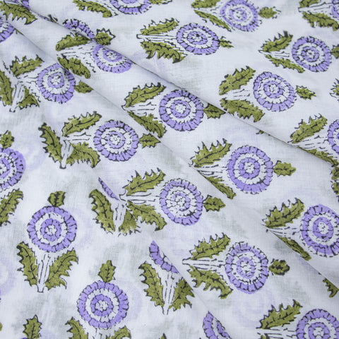 Blue Floral Print Hand Block Cotton Fabric - 1stFabric