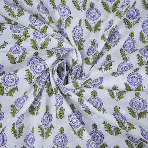 Blue Floral Print Hand Block Cotton Fabric - 1stFabric