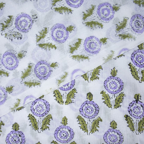 Blue Floral Print Hand Block Cotton Fabric - 1stFabric