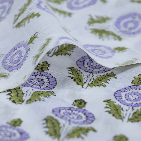 Blue Floral Print Hand Block Cotton Fabric - 1stFabric
