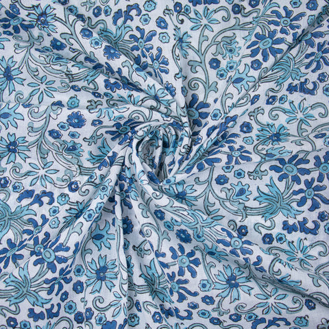 Multicolor Floral Print Hand Block Cotton Fabric - 1stFabric