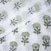Green & White Floral Print Hand Block Cotton Fabric - 1stFabric