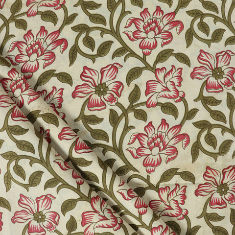 Red Floral Print Hand Block Cotton Fabric - 1stFabric