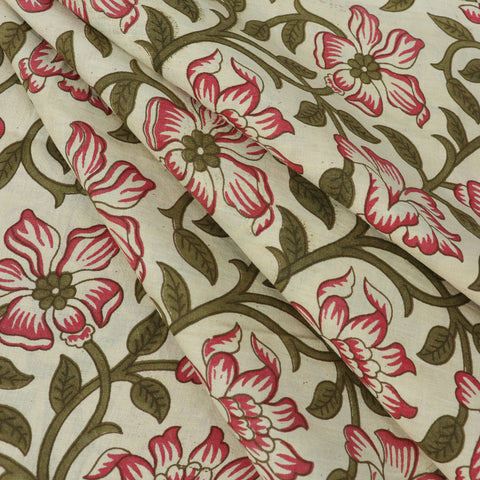 Red Floral Print Hand Block Cotton Fabric - 1stFabric