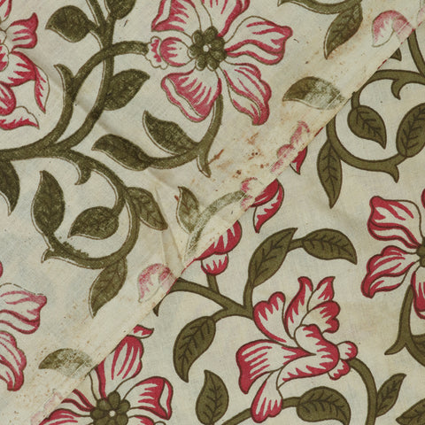 Red Floral Print Hand Block Cotton Fabric - 1stFabric