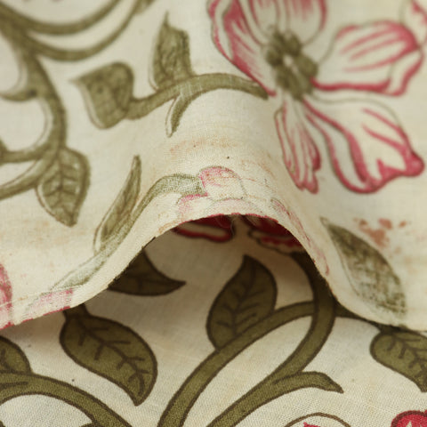 Red Floral Print Hand Block Cotton Fabric - 1stFabric