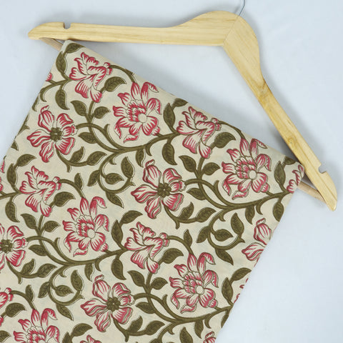 Red Floral Print Hand Block Cotton Fabric - 1stFabric