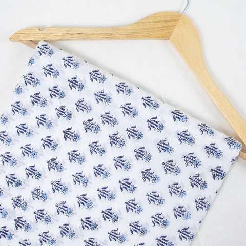 Blue Floral Print Hand Block Cotton Fabric - 1stFabric