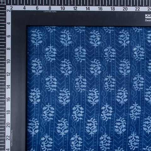 Indigo Blue Floral Print Cotton Fabric - 1stFabric