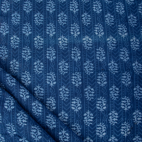 Indigo Blue Floral Print Cotton Fabric - 1stFabric