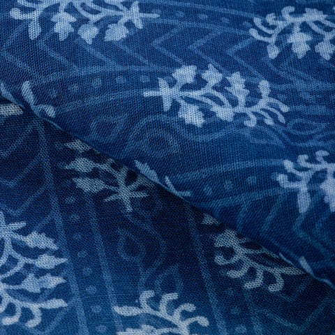 Indigo Blue Floral Print Cotton Fabric - 1stFabric