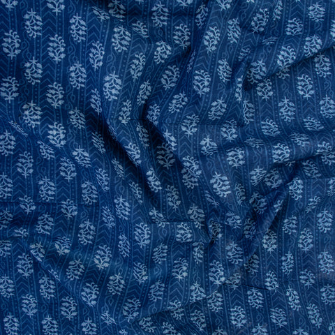Indigo Blue Floral Print Cotton Fabric - 1stFabric