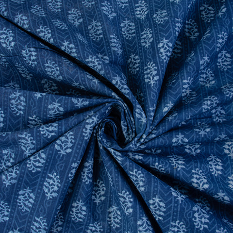Indigo Blue Floral Print Cotton Fabric - 1stFabric