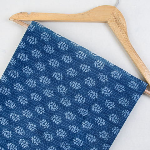Indigo Blue Floral Print Cotton Fabric - 1stFabric