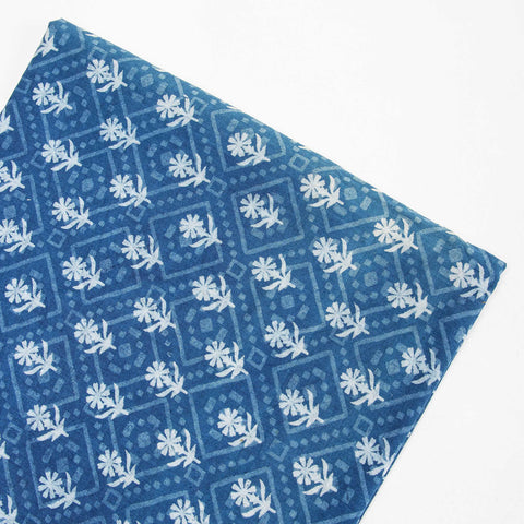 indigo blue floral print cotton  fabric