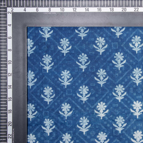 indigo blue floral print cotton  fabric