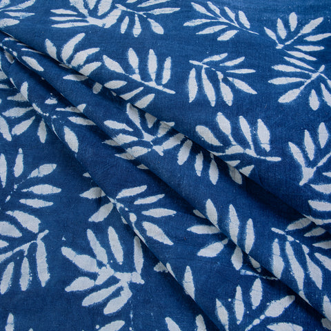 Leaf Print Indigo Blue Cotton Fabric - 1stFabric
