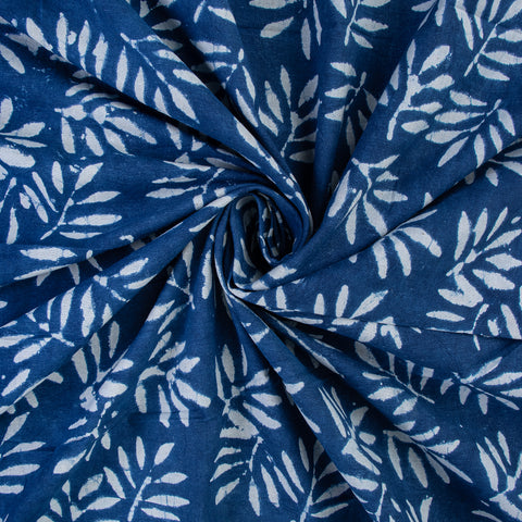 Leaf Print Indigo Blue Cotton Fabric - 1stFabric